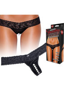 Hustler Toys Crotchless Stimulating Panties Thong With Pearl Pleasure Beads - Black - Small/medium