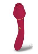 Secret Kisses Rosegasm Lingo Rechargeable Silicone Dual End Vibrator With Clitoral Stimulator - Red