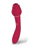 Secret Kisses Rosegasm Twosome Rechargeable Silicone Dual End Vibrator With Clitoral Stimulator - Red
