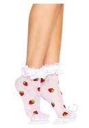 Leg Avenue Strawberry Polka Dot Ruffle Top Anklets - O/s - White/red